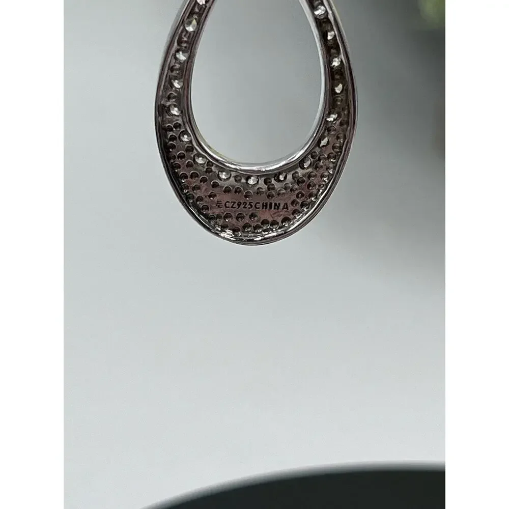 Vintage Designer CZ 925 Sterling Silver Twisted 3D Leverback‎ Dangle  Earrings